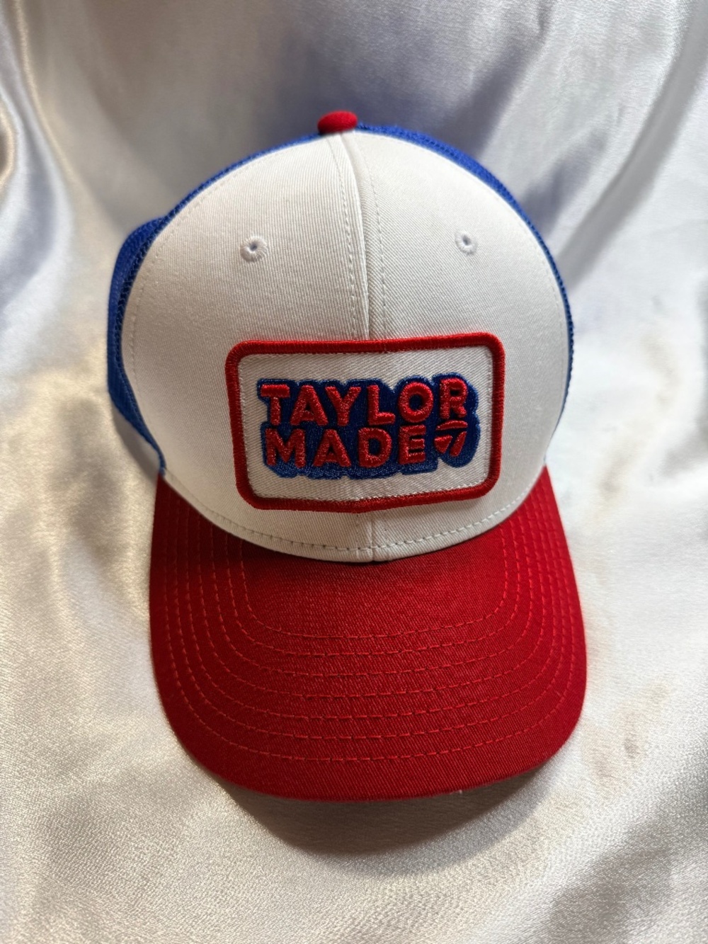 TaylorMade Golf Trucker Hat Red White Blue Mesh Cap REG 58cm